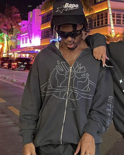 Broken Planet Planet Kapuzenjacke mit Reißverschluss, Grau 