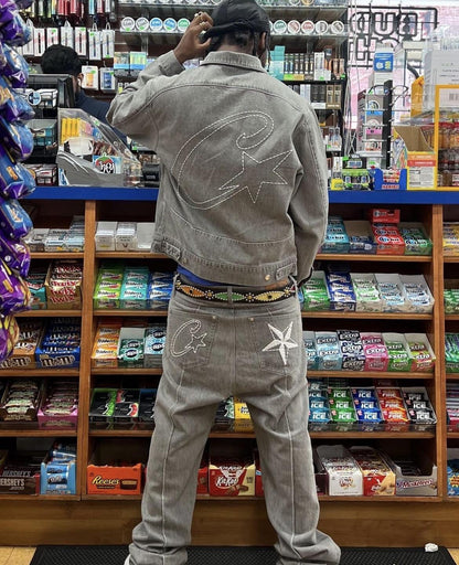 Giacca in denim Corteiz grigia