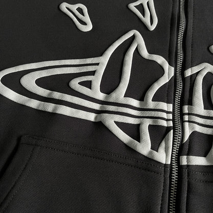 „Broken Planet“-Kapuzenpullover mit Doppelreißverschluss 