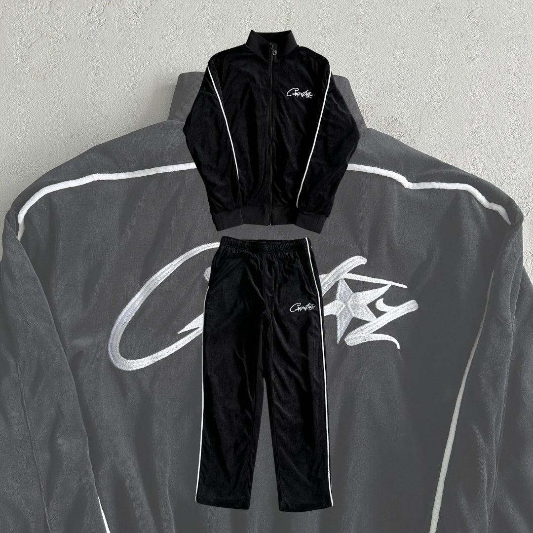 Corteiz Velvet Trainingsanzug Schwarz