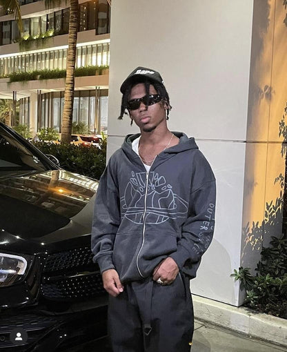 Broken Planet Planet Kapuzenjacke mit Reißverschluss, Grau 